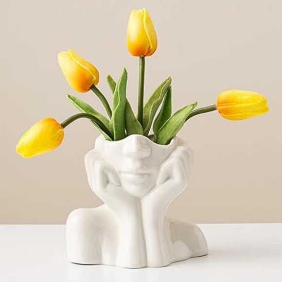 Source Unknown Other - White Ceramic Face Vase - BRAND NEW IN BOX.
